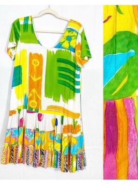 Jams World Vintage Hattie Drop Waist Ruffle Hawaiian Aloha Dress Floral Icon